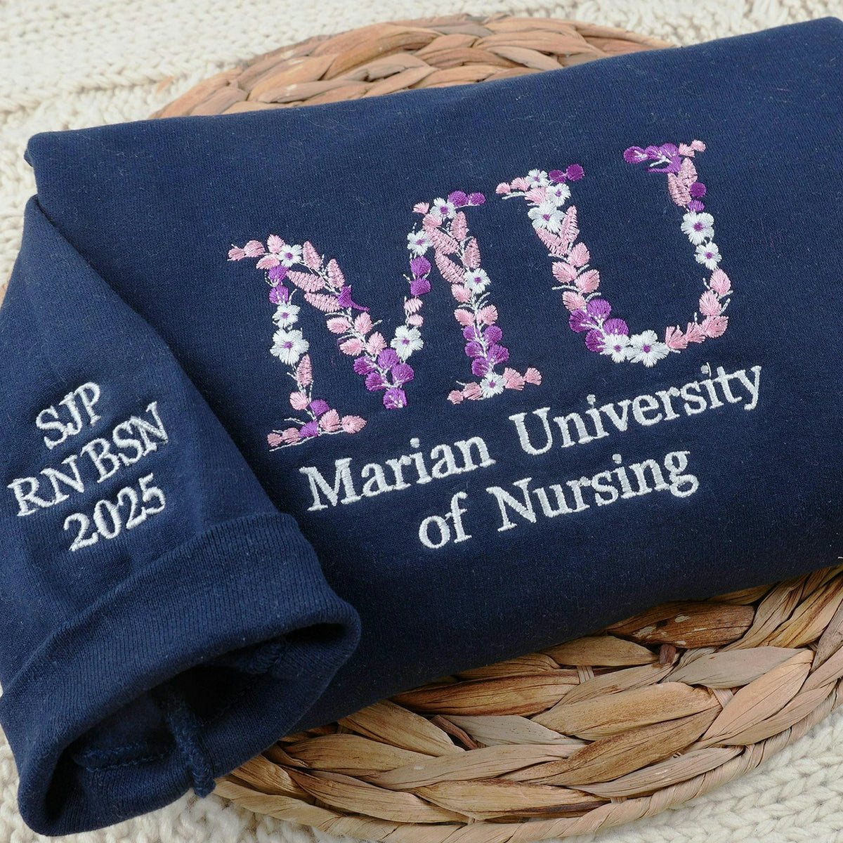 Custom Greek Letter Embroidered Sweatshirt, Floral College Graduation Gift For Friend