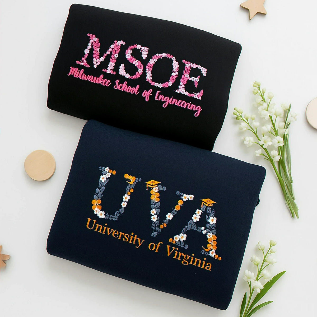 Custom Greek Letter Embroidered Sweatshirt, Floral College Graduation Gift For Friend