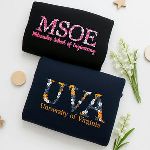 Custom Greek Letter Embroidered Sweatshirt, Floral College Graduation Gift For Friend