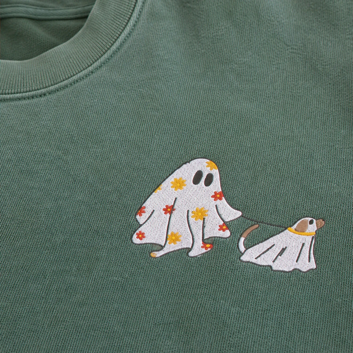 Embroidered Comfort Colors® Сute Walking Ghost Dog Sweatshirt - Retro Fall Season Gift