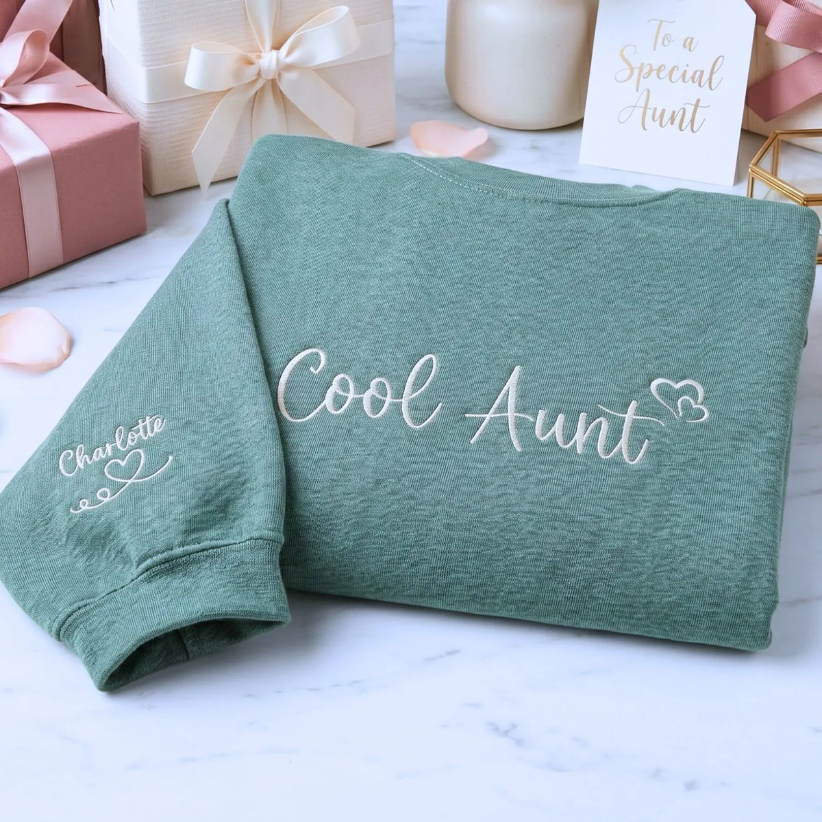 personalized cool aunt sweatshirt with custom embroidered name on cozy hoodie gift for aunt