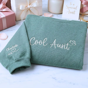 personalized cool aunt sweatshirt with custom embroidered name on cozy hoodie gift for aunt