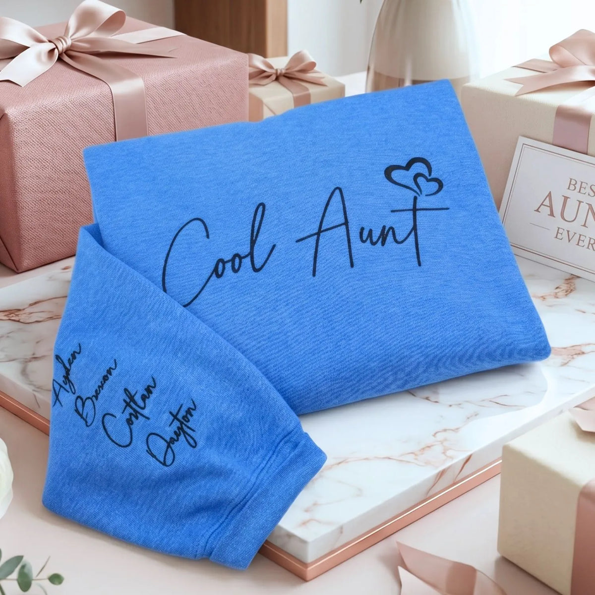 personalized cool aunt sweatshirt with custom embroidered name on cozy hoodie gift for aunt