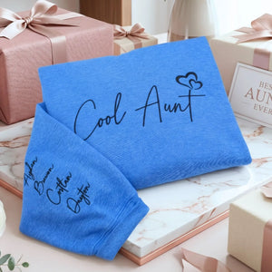 personalized cool aunt sweatshirt with custom embroidered name on cozy hoodie gift for aunt