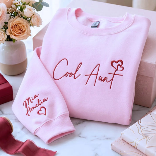 personalized cool aunt sweatshirt with custom embroidered name on cozy hoodie gift for aunt