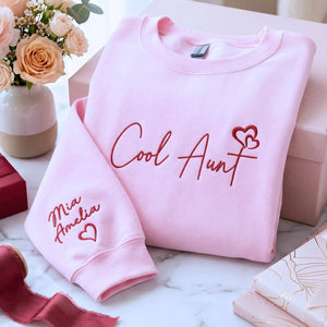 personalized cool aunt sweatshirt with custom embroidered name on cozy hoodie gift for aunt