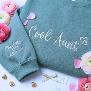 personalized cool aunt sweatshirt with custom embroidered name on cozy hoodie gift for aunt