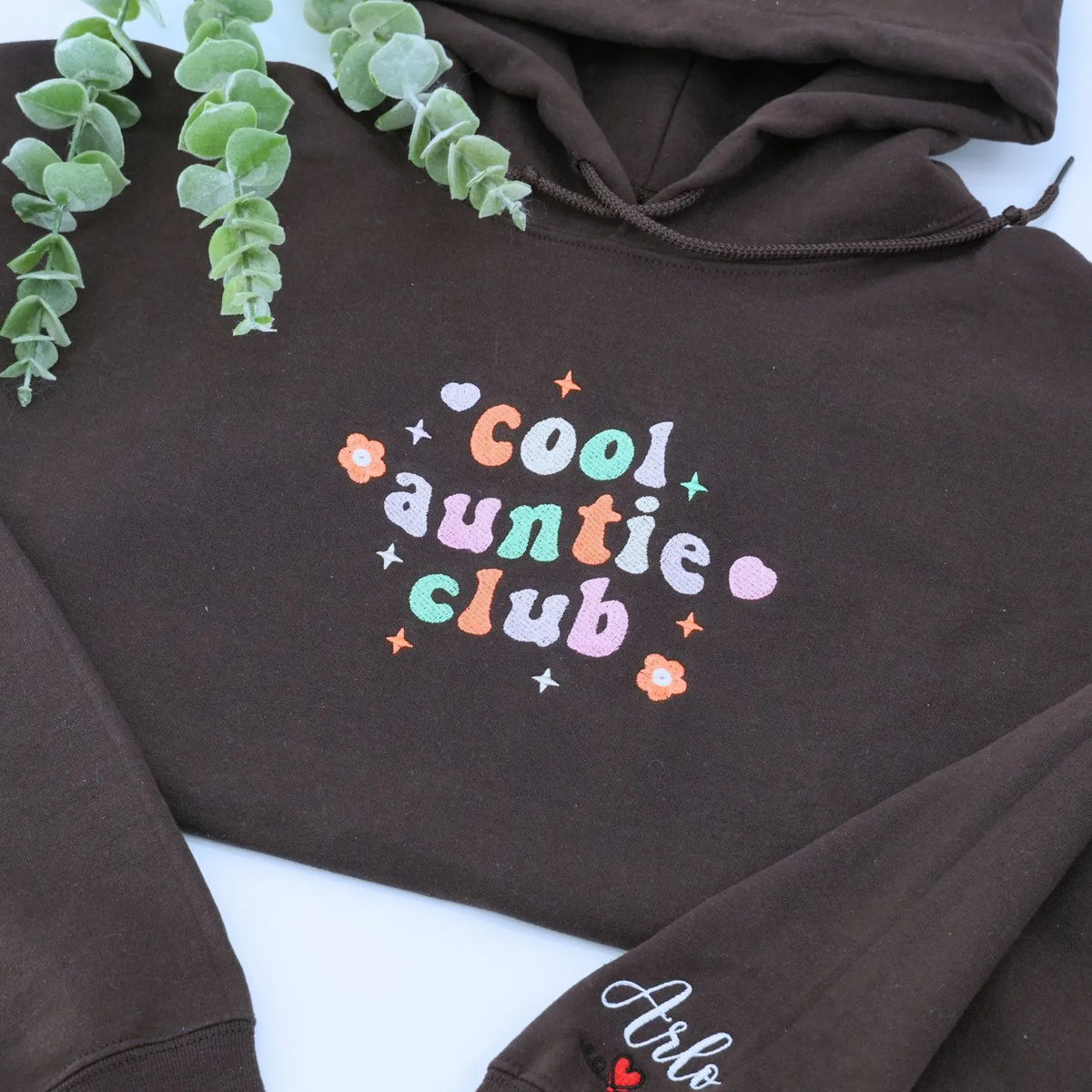 custom cool aunt sweatshirt with embroidered names on sleeve personalized hoodie gift for aunt