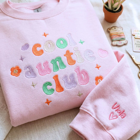 custom cool aunt sweatshirt with embroidered names on sleeve personalized hoodie gift for aunt