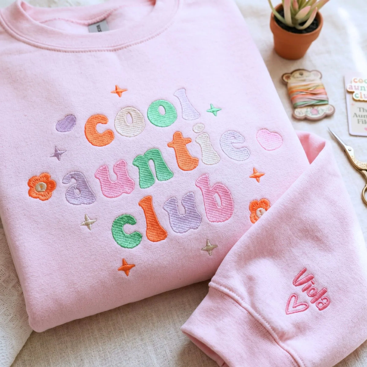custom cool aunt sweatshirt with embroidered names on sleeve personalized hoodie gift for aunt