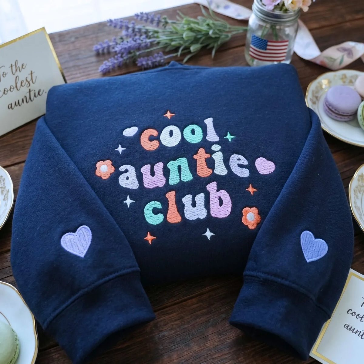 custom cool aunt sweatshirt with embroidered names on sleeve personalized hoodie gift for aunt