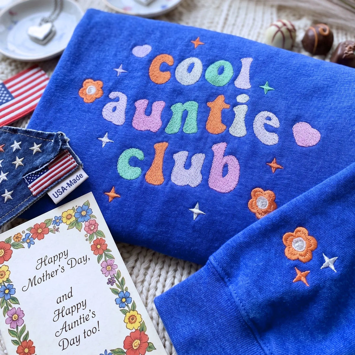 custom cool aunt sweatshirt with embroidered names on sleeve personalized hoodie gift for aunt
