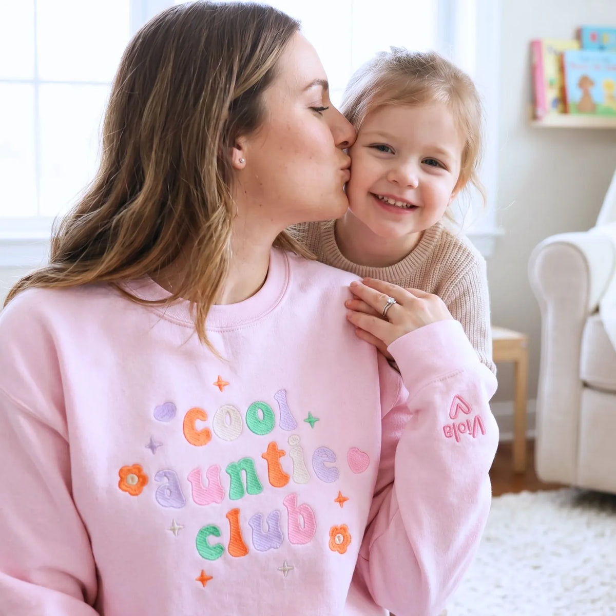 custom cool aunt sweatshirt with embroidered names on sleeve personalized hoodie gift for aunt