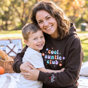 custom cool aunt sweatshirt with embroidered names on sleeve personalized hoodie gift for aunt
