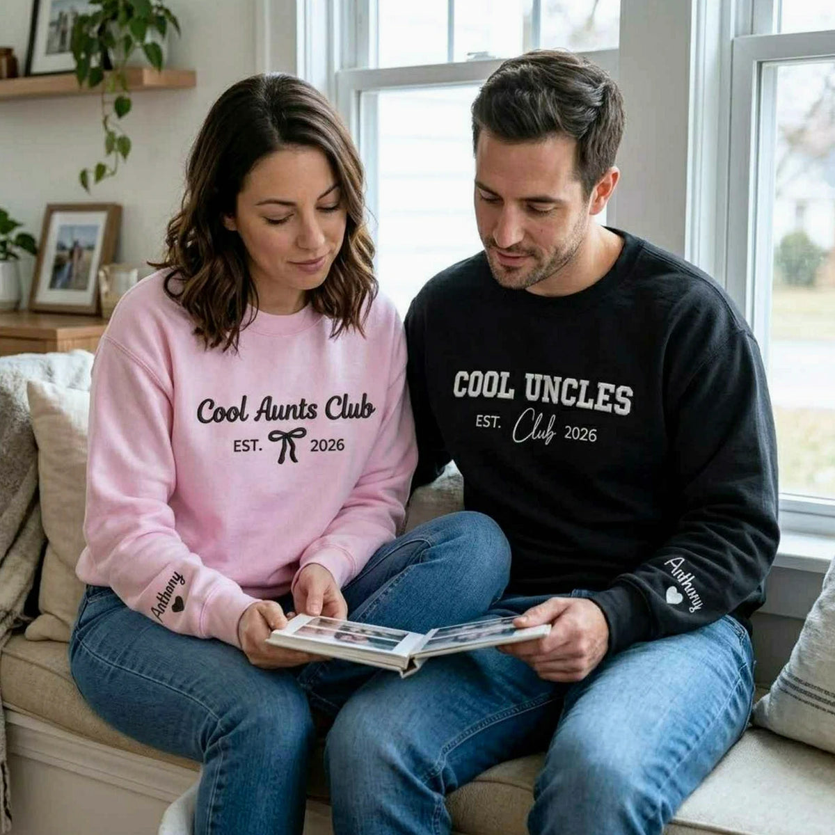 Cool Aunts Club and Cool Uncles Club Sweatshirts, Embroidered Kid Name Crewneck, New Aunt and Uncle Gifts
