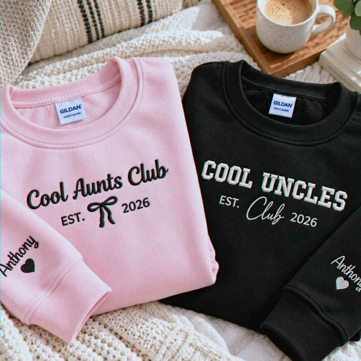 Cool Aunts Club and Cool Uncles Club Sweatshirts, Embroidered Kid Name Crewneck, New Aunt and Uncle Gifts