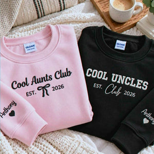 Cool Aunts Club and Cool Uncles Club Sweatshirts, Embroidered Kid Name Crewneck, New Aunt and Uncle Gifts