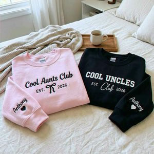 Cool Aunts Club and Cool Uncles Club Sweatshirts, Embroidered Kid Name Crewneck, New Aunt and Uncle Gifts