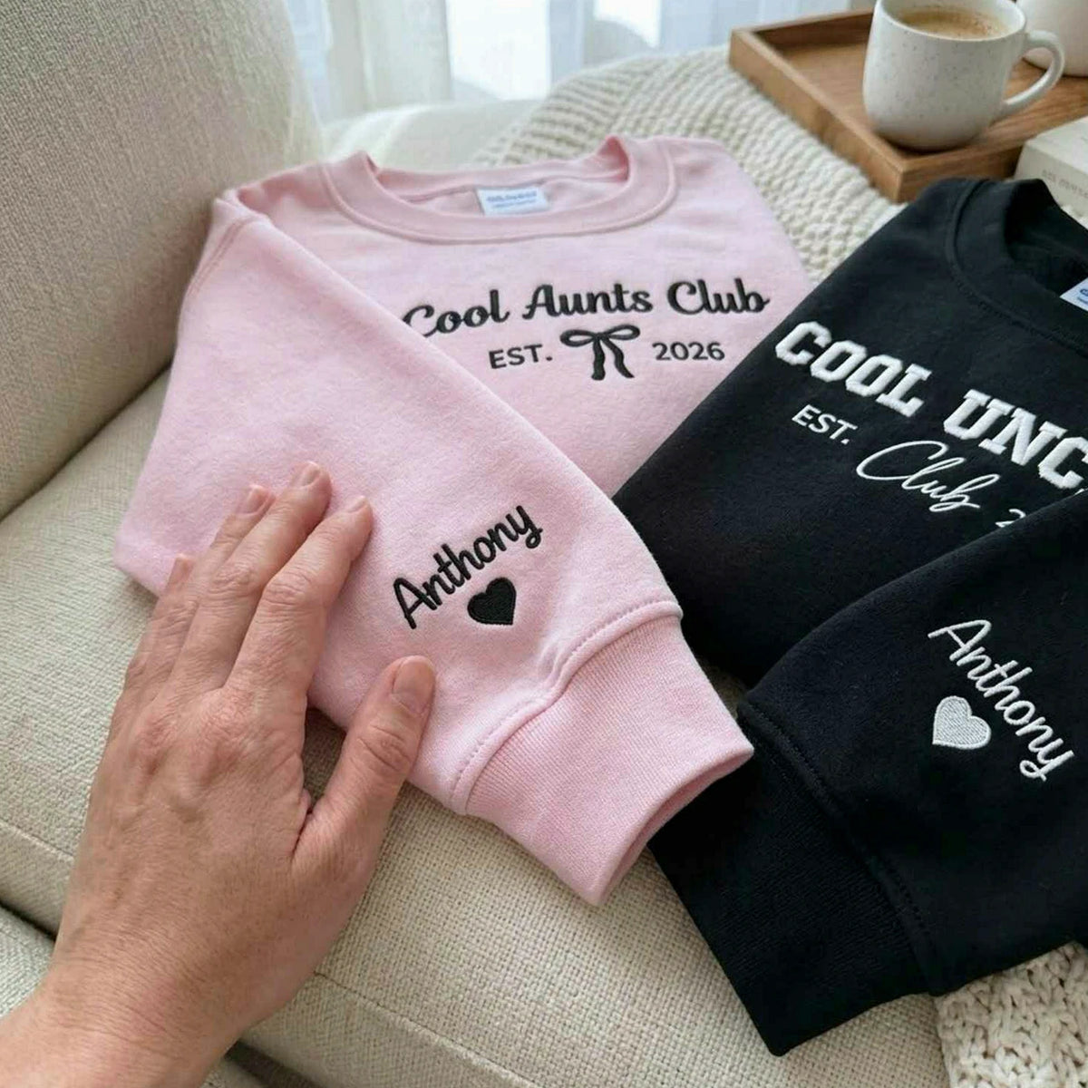 Cool Aunts Club and Cool Uncles Club Sweatshirts, Embroidered Kid Name Crewneck, New Aunt and Uncle Gifts