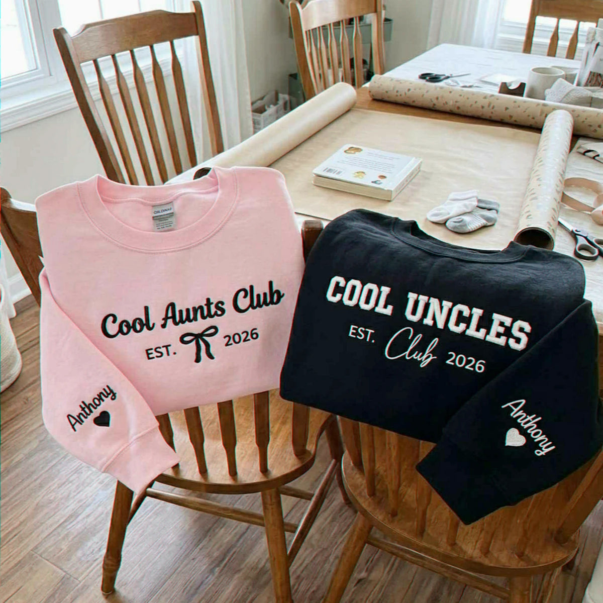 Cool Aunts Club and Cool Uncles Club Sweatshirts, Embroidered Kid Name Crewneck, New Aunt and Uncle Gifts