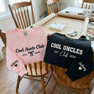 Cool Aunts Club and Cool Uncles Club Sweatshirts, Embroidered Kid Name Crewneck, New Aunt and Uncle Gifts