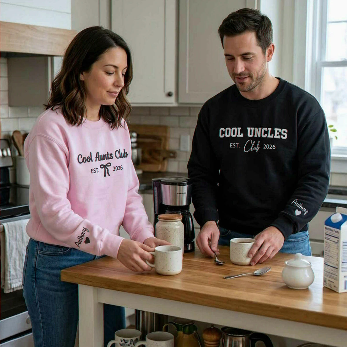 Cool Aunts Club and Cool Uncles Club Sweatshirts, Embroidered Kid Name Crewneck, New Aunt and Uncle Gifts