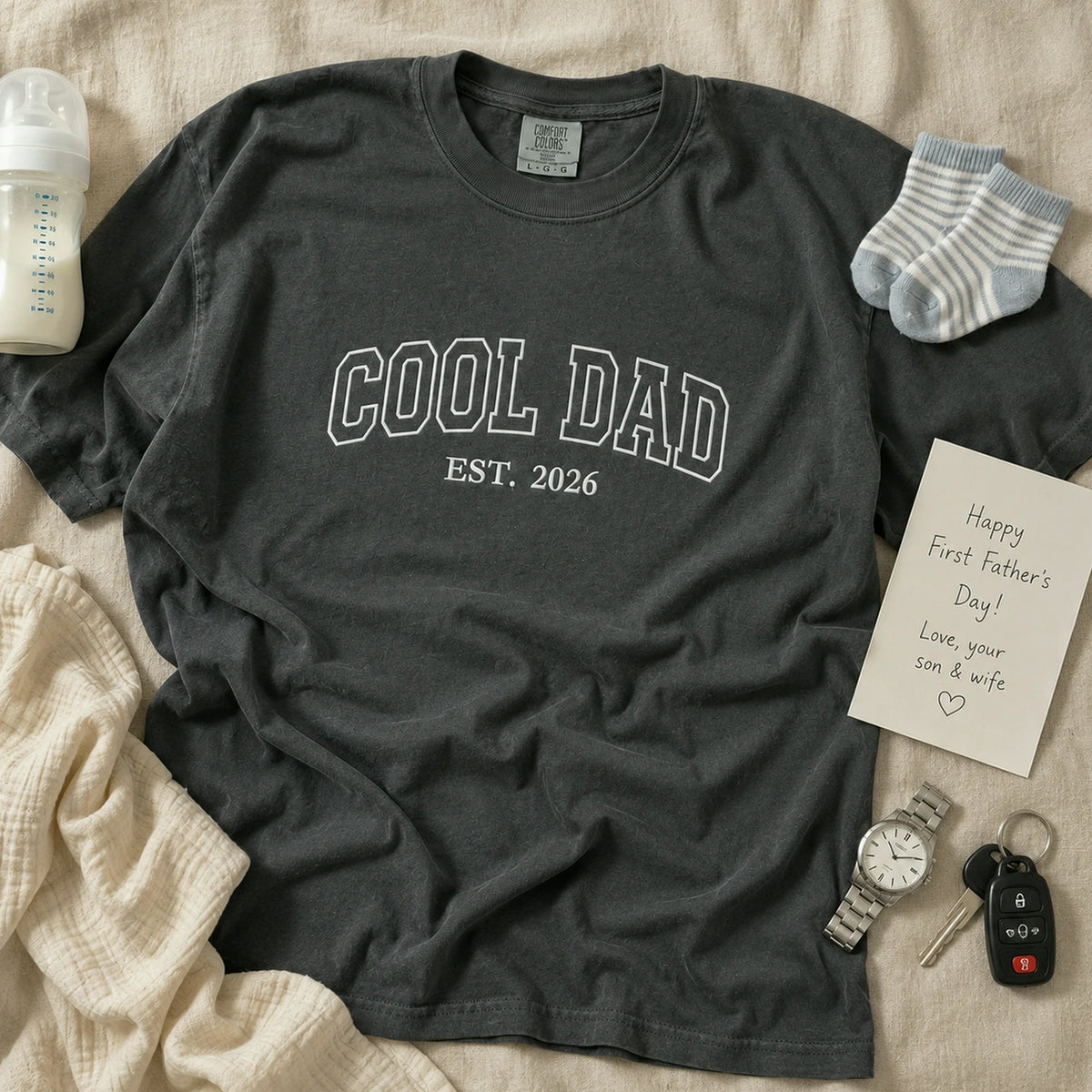 Custom Embroidered Cool Dad Est T-Shirt or Sweatshirt, Father's Day Gifts For Dad Who Wants Nothing