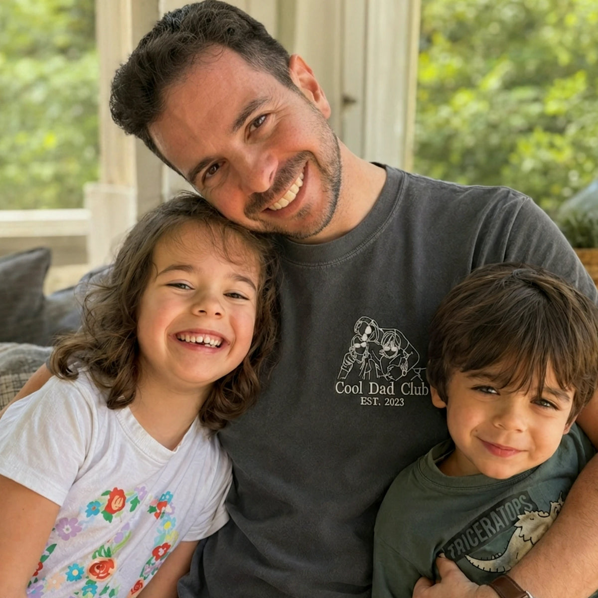 Personalized Cool Dad Club Photo Line Art T-Shirt with Embroidered Outline Gift for Father's Day, Gift from Wife