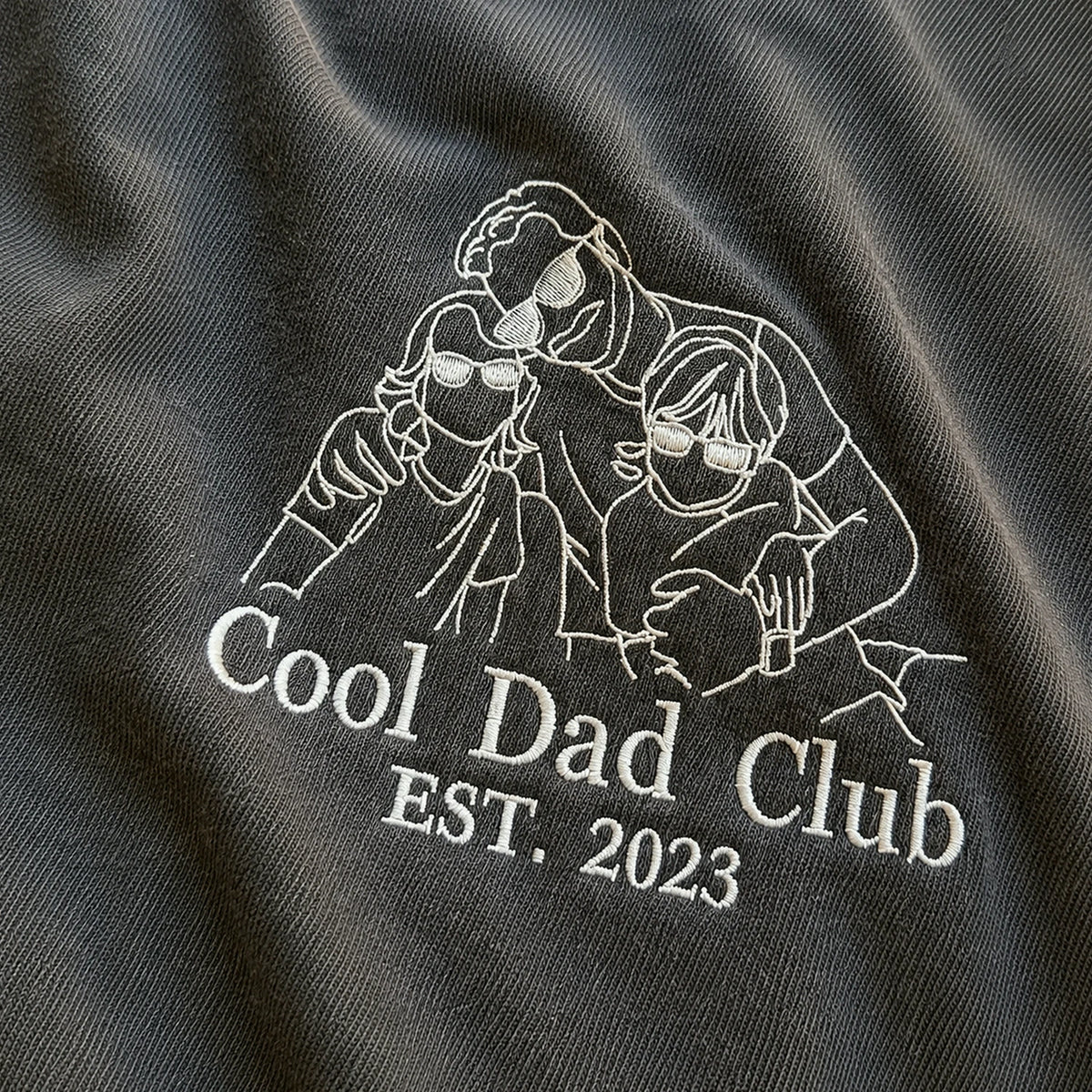 Personalized Cool Dad Club Photo Line Art T-Shirt with Embroidered Outline Gift for Father's Day, Gift from Wife