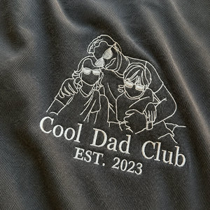 Personalized Cool Dad Club Photo Line Art T-Shirt with Embroidered Outline Gift for Father's Day, Gift from Wife
