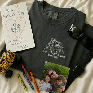 Personalized Cool Dad Club Photo Line Art T-Shirt with Embroidered Outline Gift for Father's Day, Gift from Wife