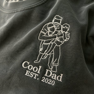 Personalized Cool Dad Photo Gift for Husbands Father's Day with Embroidered Outline T-Shirt