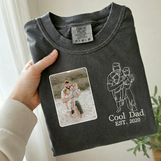 Personalized Cool Dad Photo Gift for Husbands Father's Day with Embroidered Outline T-Shirt