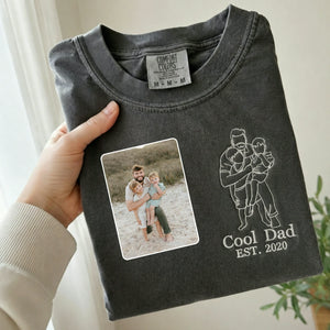 Personalized Cool Dad Photo Gift for Husbands Father's Day with Embroidered Outline T-Shirt