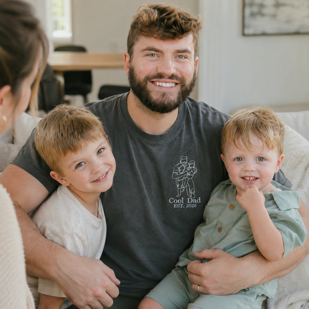 Personalized Cool Dad Photo Gift for Husbands Father's Day with Embroidered Outline T-Shirt