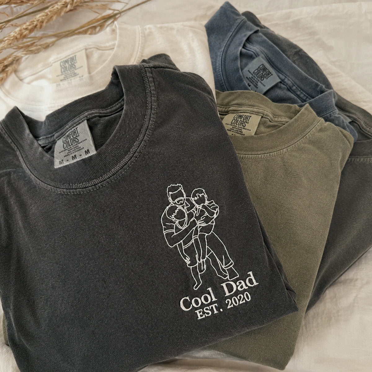Personalized Cool Dad Photo Gift for Husbands Father's Day with Embroidered Outline T-Shirt