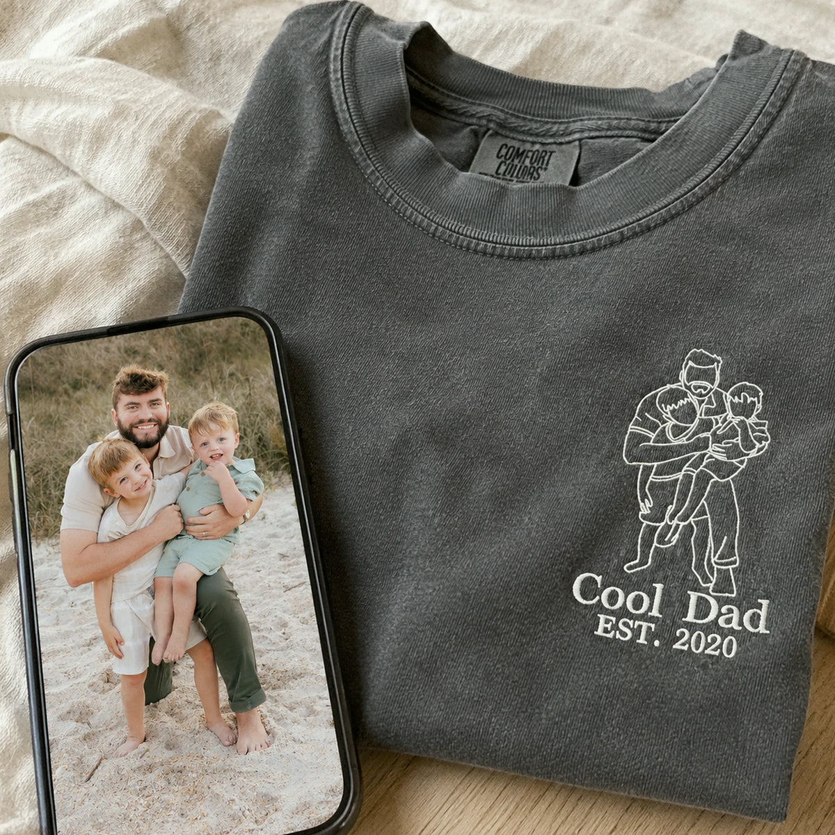 Personalized Cool Dad Photo Gift for Husbands Father's Day with Embroidered Outline T-Shirt