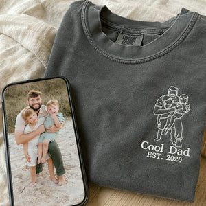 Personalized Cool Dad Photo Gift for Husbands Father's Day with Embroidered Outline T-Shirt