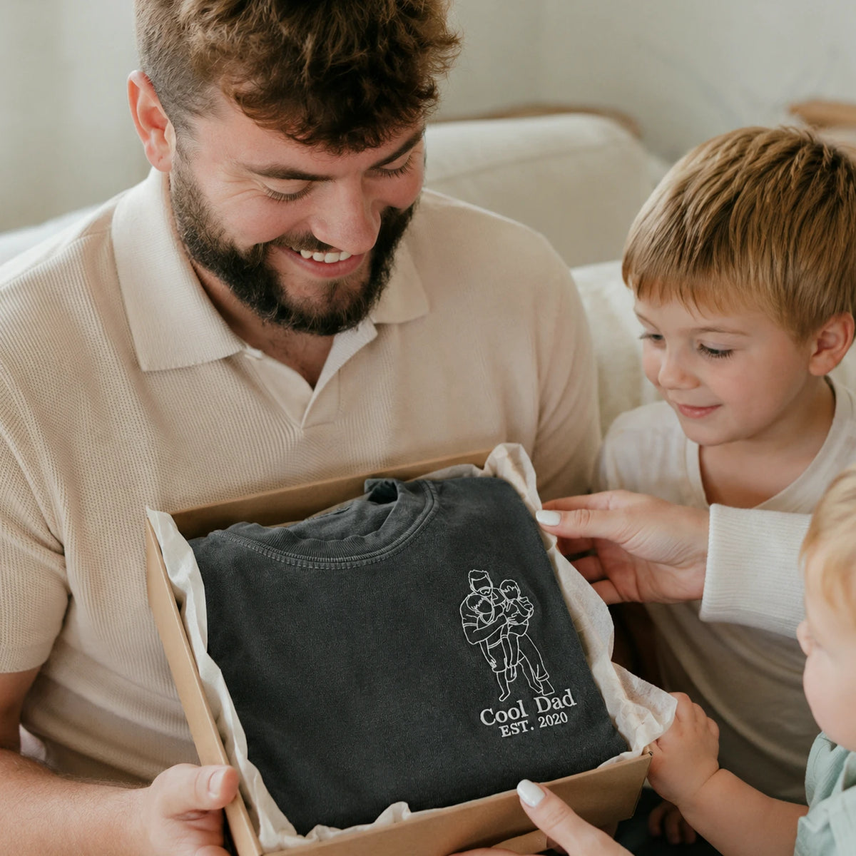 Personalized Cool Dad Photo Gift for Husbands Father's Day with Embroidered Outline T-Shirt