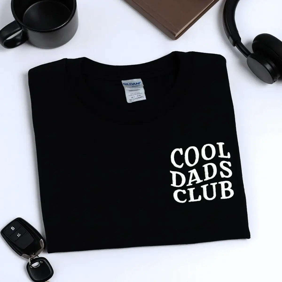 Custom embroidered Cool Dads Club shirt with kid name on sleeve