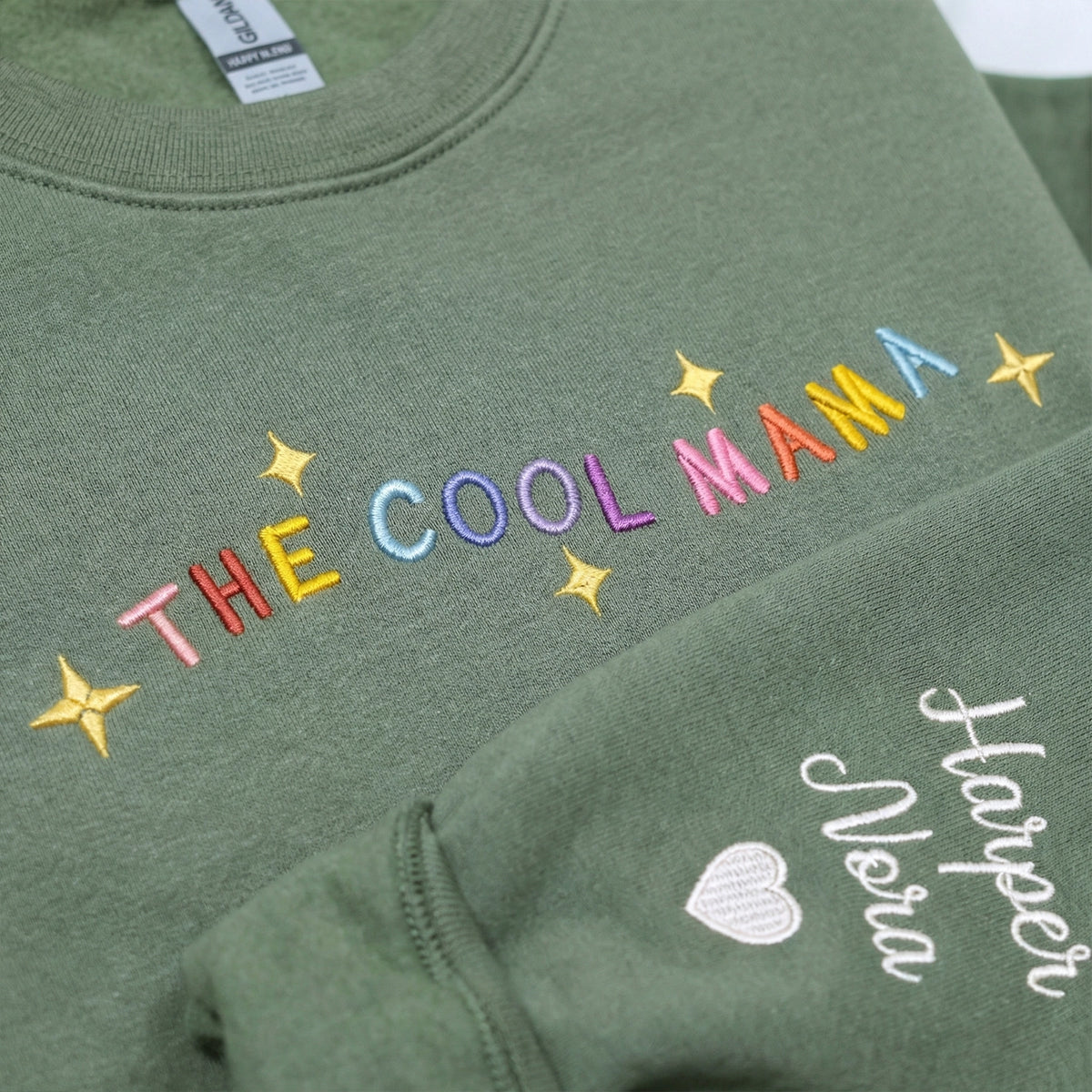 Custom cool mama sweatshirt with embroidered mama text and child name on sleeve personalized gift for mom