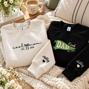 Matching Cool Mom and Cool Dad Sweatshirts, Embroidered Flag and Names Crewneck, Gifts for New Parents