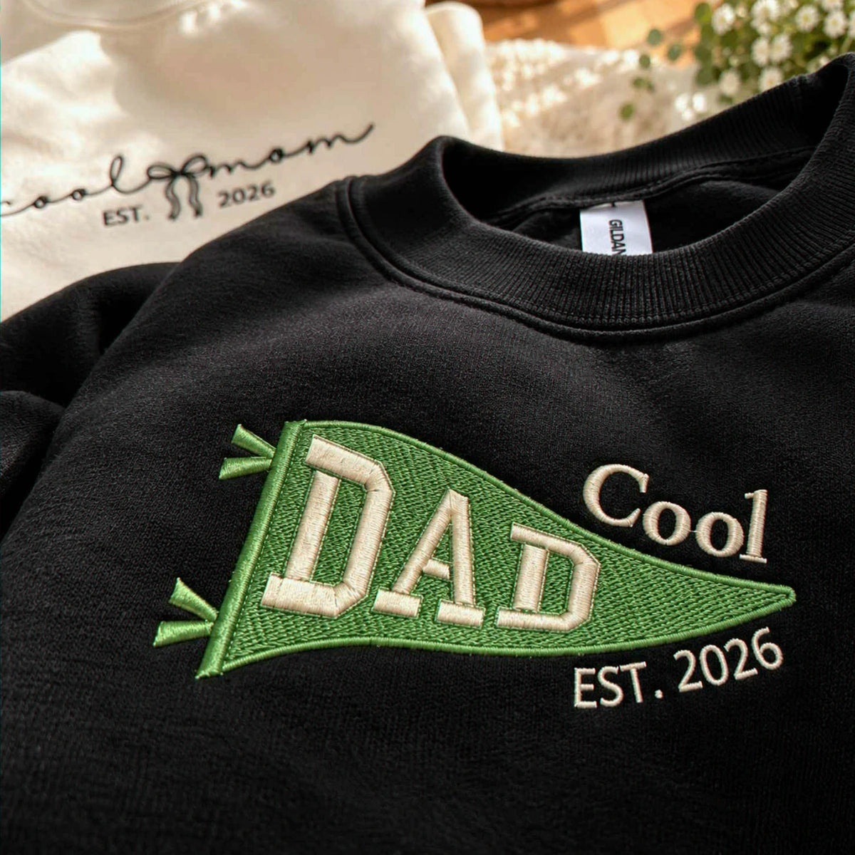 Matching Cool Mom and Cool Dad Sweatshirts, Embroidered Flag and Names Crewneck, Gifts for New Parents