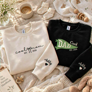 Matching Cool Mom and Cool Dad Sweatshirts, Embroidered Flag and Names Crewneck, Gifts for New Parents