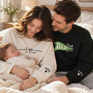 Matching Cool Mom and Cool Dad Sweatshirts, Embroidered Flag and Names Crewneck, Gifts for New Parents