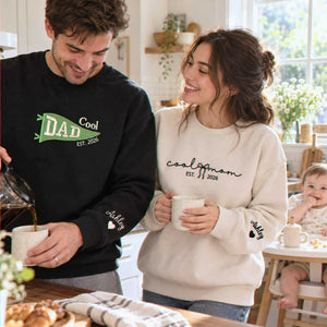 Matching Cool Mom and Cool Dad Sweatshirts, Embroidered Flag and Names Crewneck, Gifts for New Parents