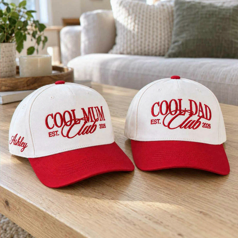 Cool Mom Club and Cool Dad Club Snapback Hat, Embroidered Est Year Baseball Cap, New Mom and Dad Gifts
