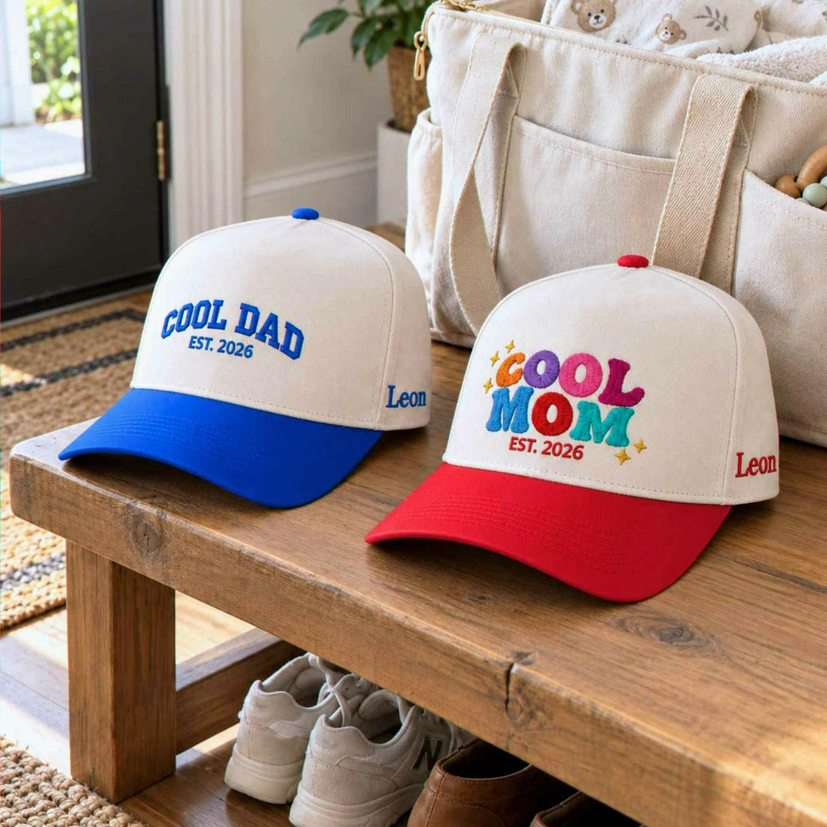 Matching Cool Mom Cool Dad Snapback Hat, Embroidered Est Year Baseball Cap, New Parents Gifts