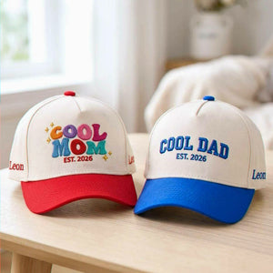 Matching Cool Mom Cool Dad Snapback Hat, Embroidered Est Year Baseball Cap, New Parents Gifts
