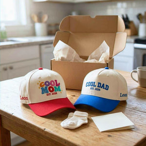 Matching Cool Mom Cool Dad Snapback Hat, Embroidered Est Year Baseball Cap, New Parents Gifts